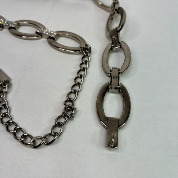 Vintage Diamond Link Marquis Eye Shaped Silver Belt Chain Womens - Picture 7 of 7